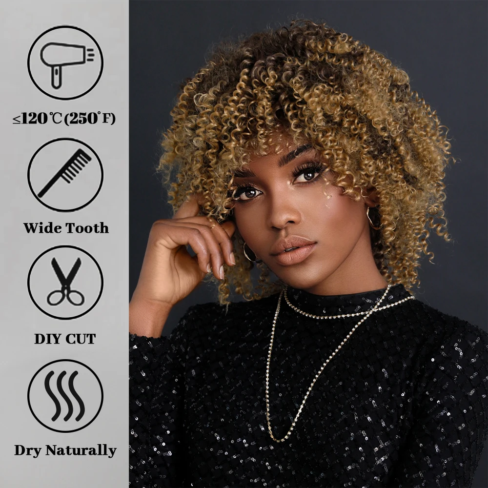Perruque Courte Bouclée Blonde Miel pour Femmes Noires - 3