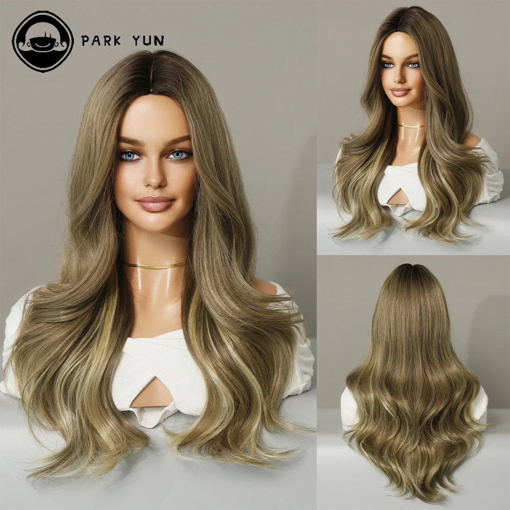 Perruque Longue Ondulée Marron Café pour Femme
