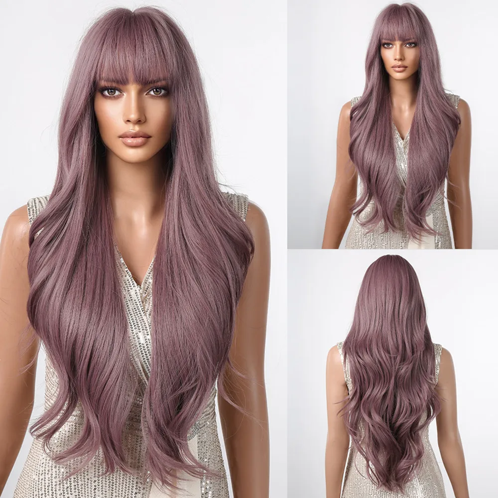 S7a6e36da667243e99747a6c1c08056c9c.webp HENRY MARGU Light Brown Long Natural Wavy Wig Synthetic Hair Wig with Bangs for Women Daily Wear Hear Resistant Party Fake Hair